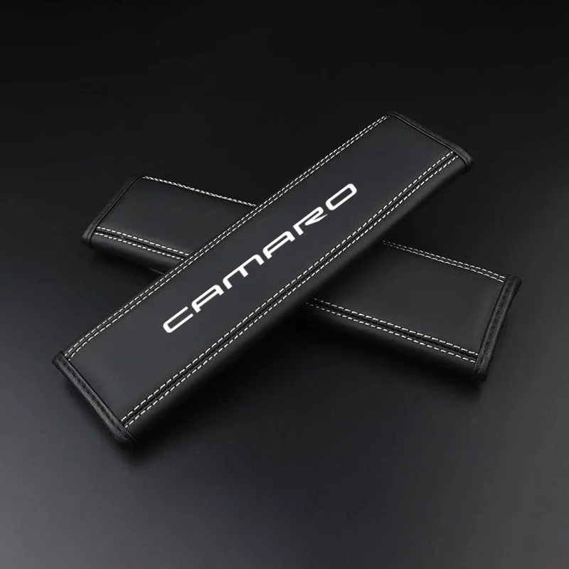Color Name: Brown - 2Pcs Nappa Leather Seat Belt Shoulder Cover Pads for Chevrolet Camaro SS RS LT ZL1 2016 2017 2018 2019 2020 Car Accessories