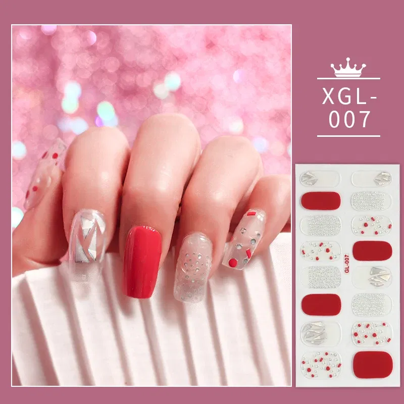 Color: WHITE - 1 Sheet Glitter Nail Stickers Nail Art Polish Stickers Nail Tips Nail File Adhesive Wraps Manicure Decal Strips Drop Shipping
