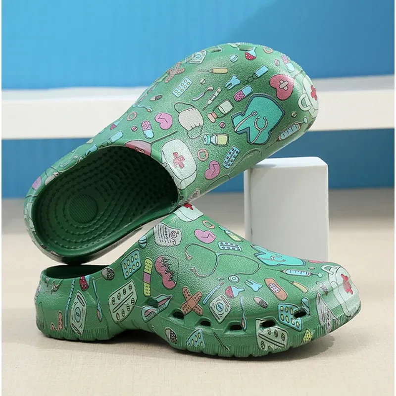 Color: Burgandy, Shoe Size: 39-40 - Medical print Nurse Clogs EVA Surgical Slippers Lightweight Non-slip Doctor Scrub Clogs Dental Pet Clinic Nursing Clogs Y07-1
