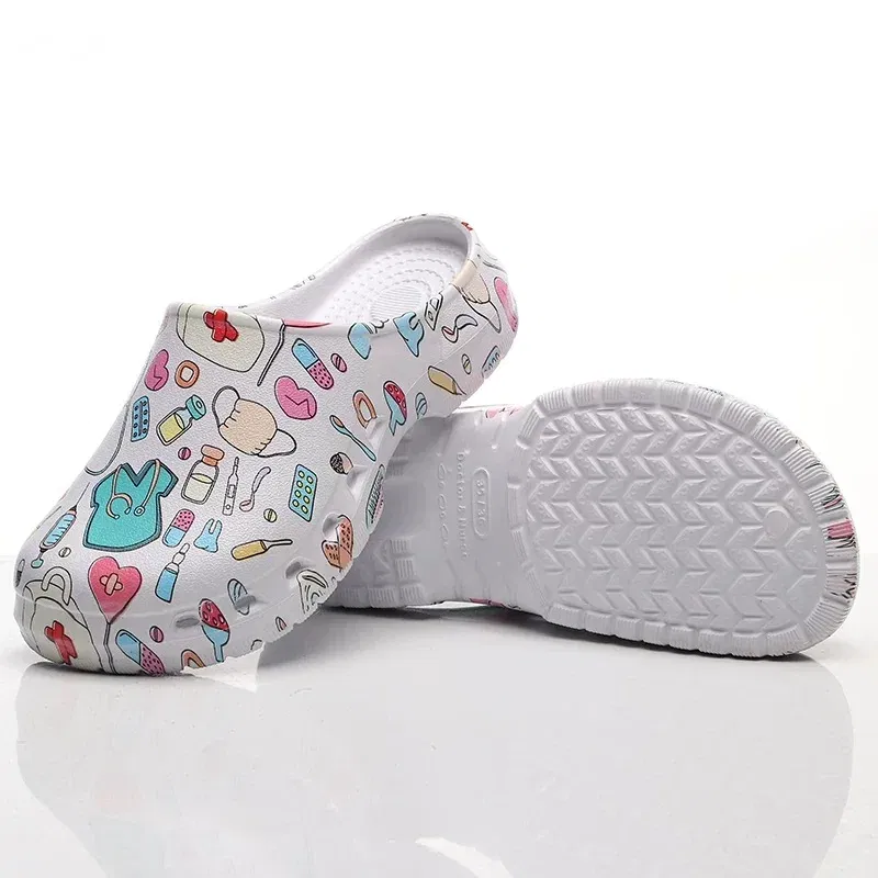 Color: Burgandy, Shoe Size: 39-40 - Medical print Nurse Clogs EVA Surgical Slippers Lightweight Non-slip Doctor Scrub Clogs Dental Pet Clinic Nursing Clogs Y07-1