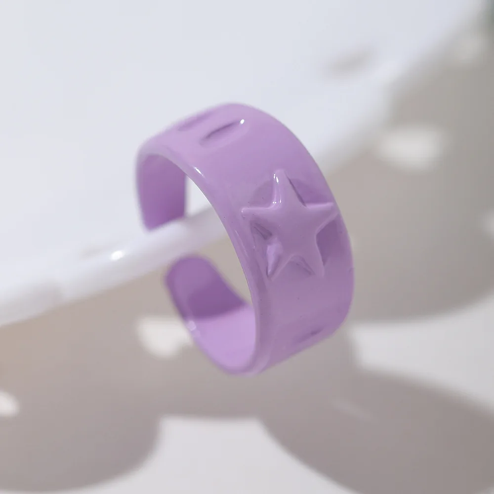 Main Stone Color: Yellow - New Creative Design Five-Pointed Star Simple Geometry Color Wide Ring For Woman Simple Personality Trend Temperament Rings