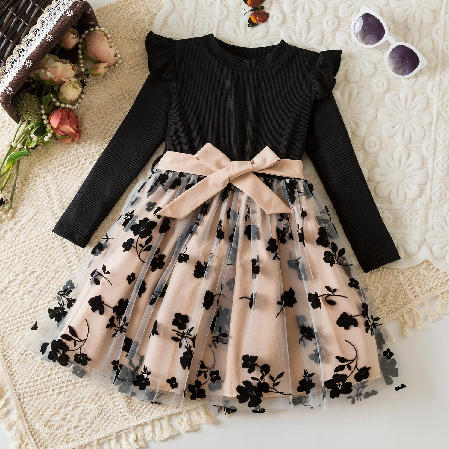 Color: Blue, Kid Size: 3T - Spring Autumn Full Sleeve Dress for Girls 3 to 8 Yrs Flower Girl Dress Children's Casual Clothing New Long Seelve Princess Dress