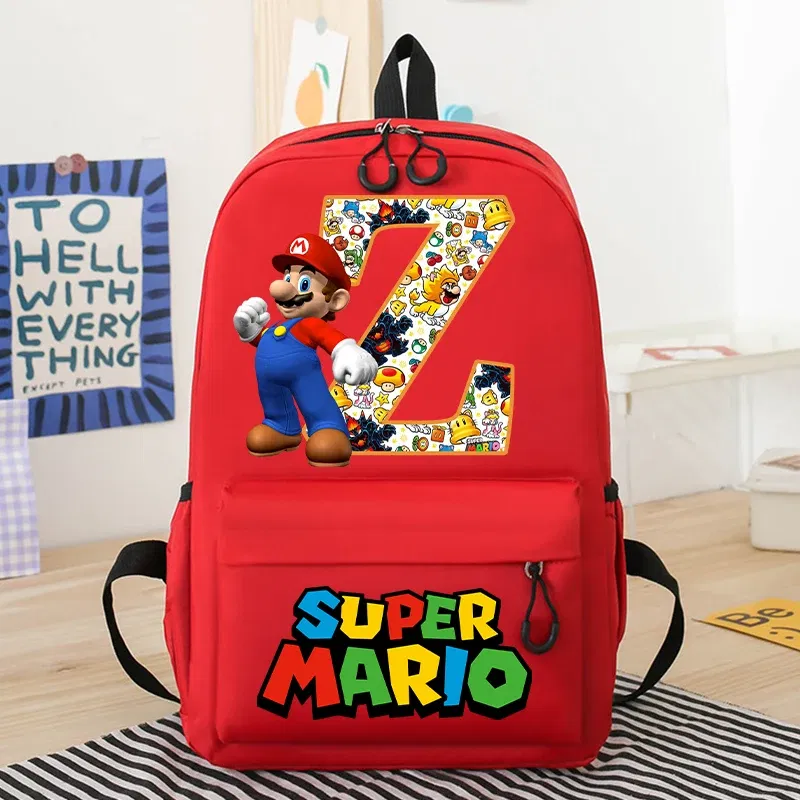 Color: WHITE, Size: >40cm - New Super Mario Bro School Bag Cartoon Letter Printed Children Backpack Boys Girls School Backpacks Children's Birthday Gifts
