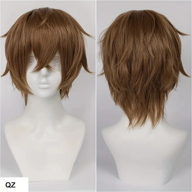 Color: Auburn, Stretched Length: 12inches - Unisex Short Bob Cosplay Wig with Bangs | Blonde Purple Gray Color | Halloween Party Lolita Costume Wig