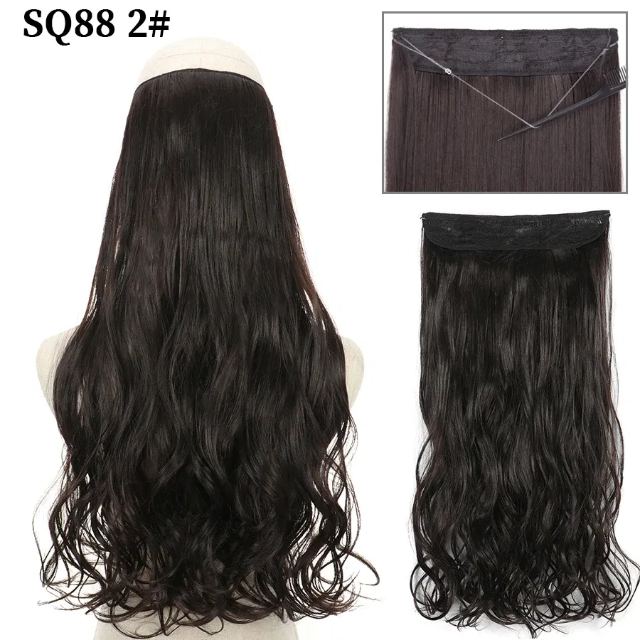 Color: Natural Color, Stretched Length: 16inches, Ships From: CHINA - Synthetic Natural Wavy No Clip Fish Line Invisible Hair Extensions Mixed Color Blonde Black Artificial False Hair Piece ForWomen