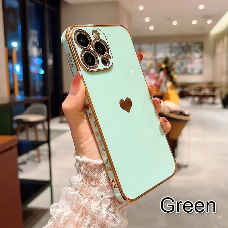 Color: Blue, Compatible-Phone Models: For iPhone XS Max, Ships From: CN - Electroplating Side Love Heart Phone Case For IPhone 16 15 14 13 12 11 Pro Max XR 8 Plus SE2/SE3 Shockproof Back Cover