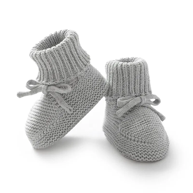 Color: Brown, Baby Age: 13-18 Months - Infant Baby Shoes Knit Cotton Boys Girl Boots Fashion Tie Solid Newborn Walk Bed Footwear Toddler Kid Clothing Accessories 0-18M