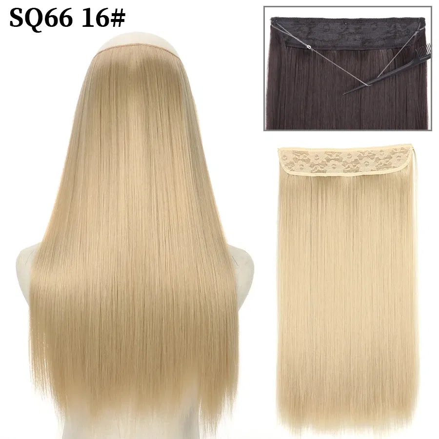 Color: #31, Stretched Length: 32inches, Ships From: CHINA - Synthetic Natural Wavy No Clip Fish Line Invisible Hair Extensions Mixed Color Blonde Black Artificial False Hair Piece ForWomen