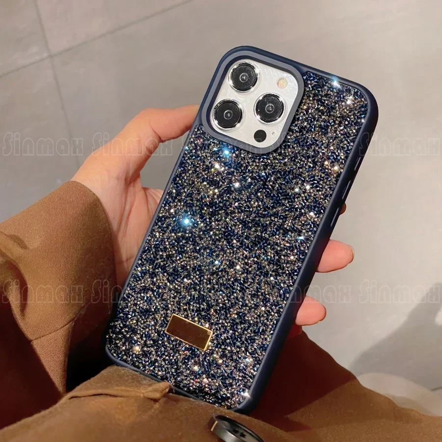 Color: Pink, Material: Cotton Fabric - Bling Glitter Phone Case For iPhone 16 15 14 13 12 Pro Max 11 Vogue Protective Soft Diamond Cover Coque Funda