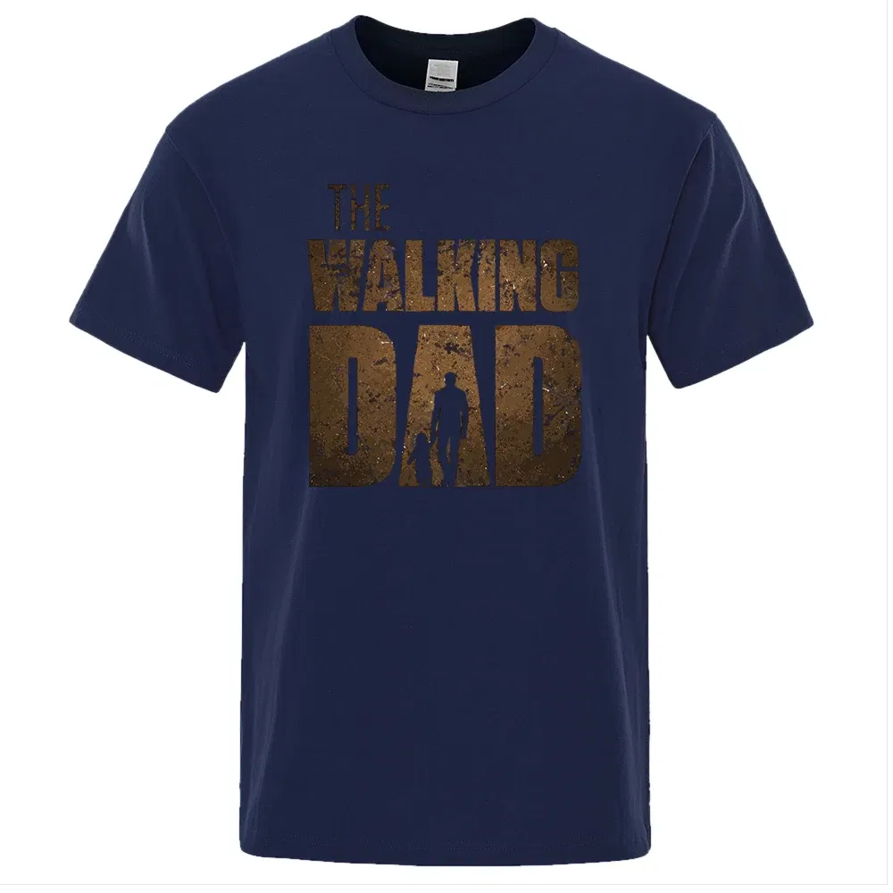 Color: Navy Blue, Size: XXL - The Walking Dad Funny Street Printed T-Shirts Men Fashion Summer Tshirt Loose Oversized Cotton Short Sleeves Casual Hip Hop Tees