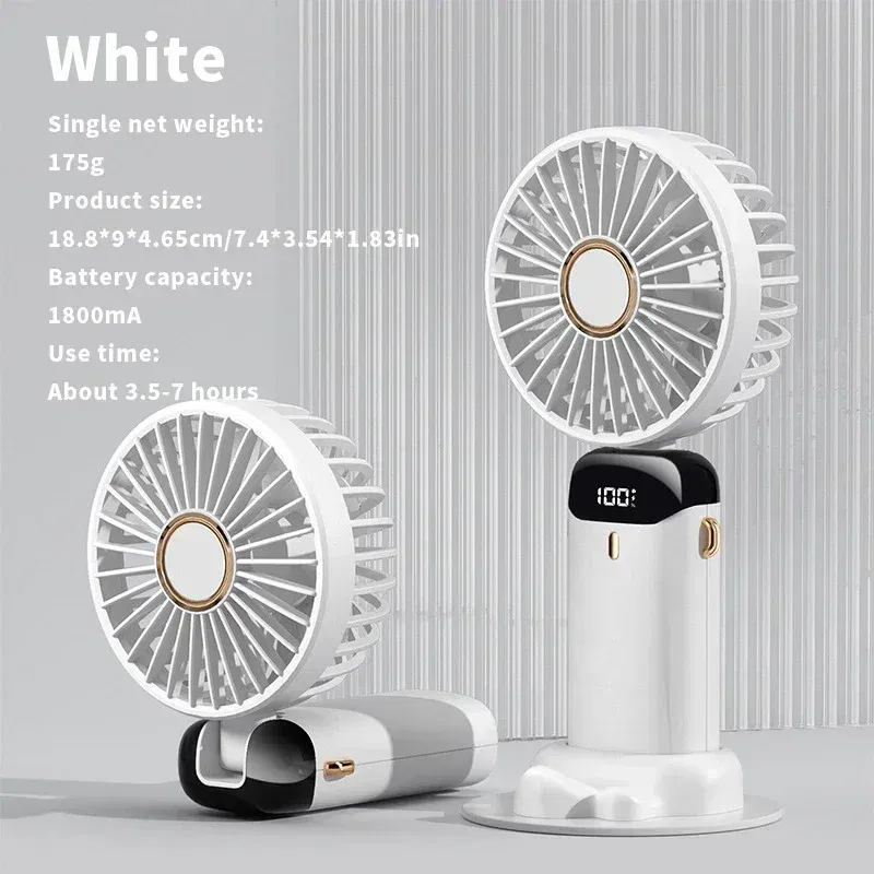 Color: khaki - Handheld Mini Fan 3000mAh Foldable Portable Neck Hanging Fans 5 Speed USB Rechargeable Fan with Phone Stand and Display Screen