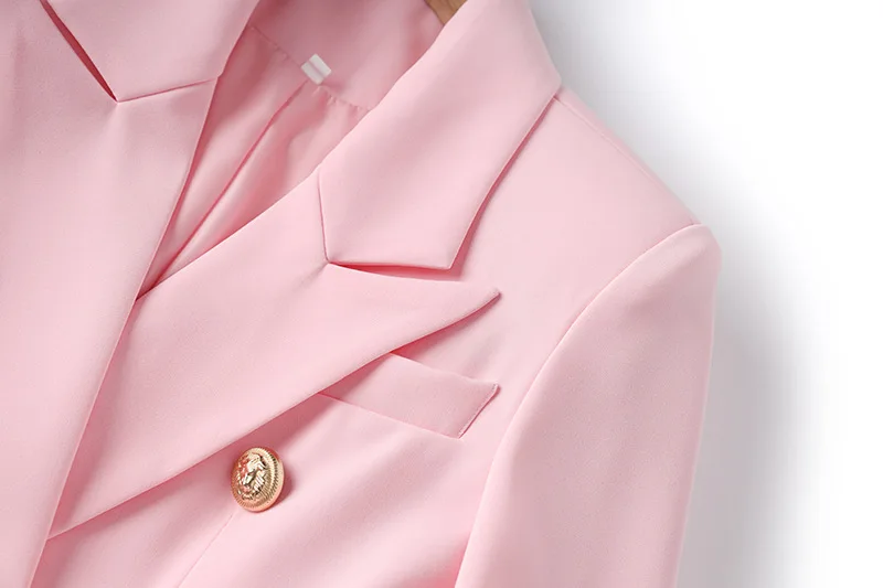Color: Pink, Size: XXL, Ships From: CN - New Arrival Elegant Style Lady Office Work Suit Double-breasted Long Sleeve Fitted Blazer A-line Pencil Mini Skirt Women 2Pcs