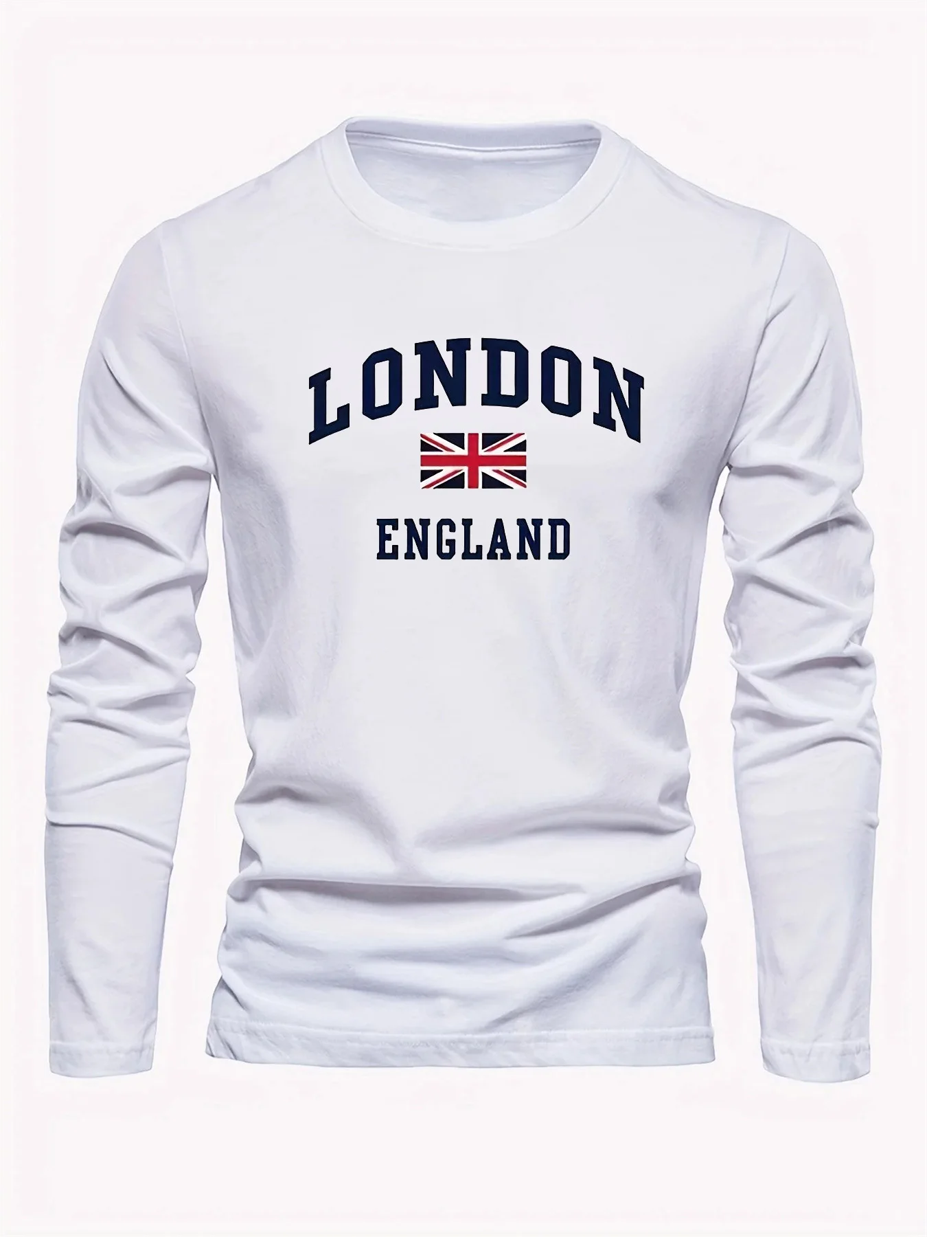 Color: GRAY, Size: XL - Spring and Autumn 100% Cotton Men's London ENGLAND Letter Printed Loose Sport and Leisure Round Neck Long Sleeve T-shirt
