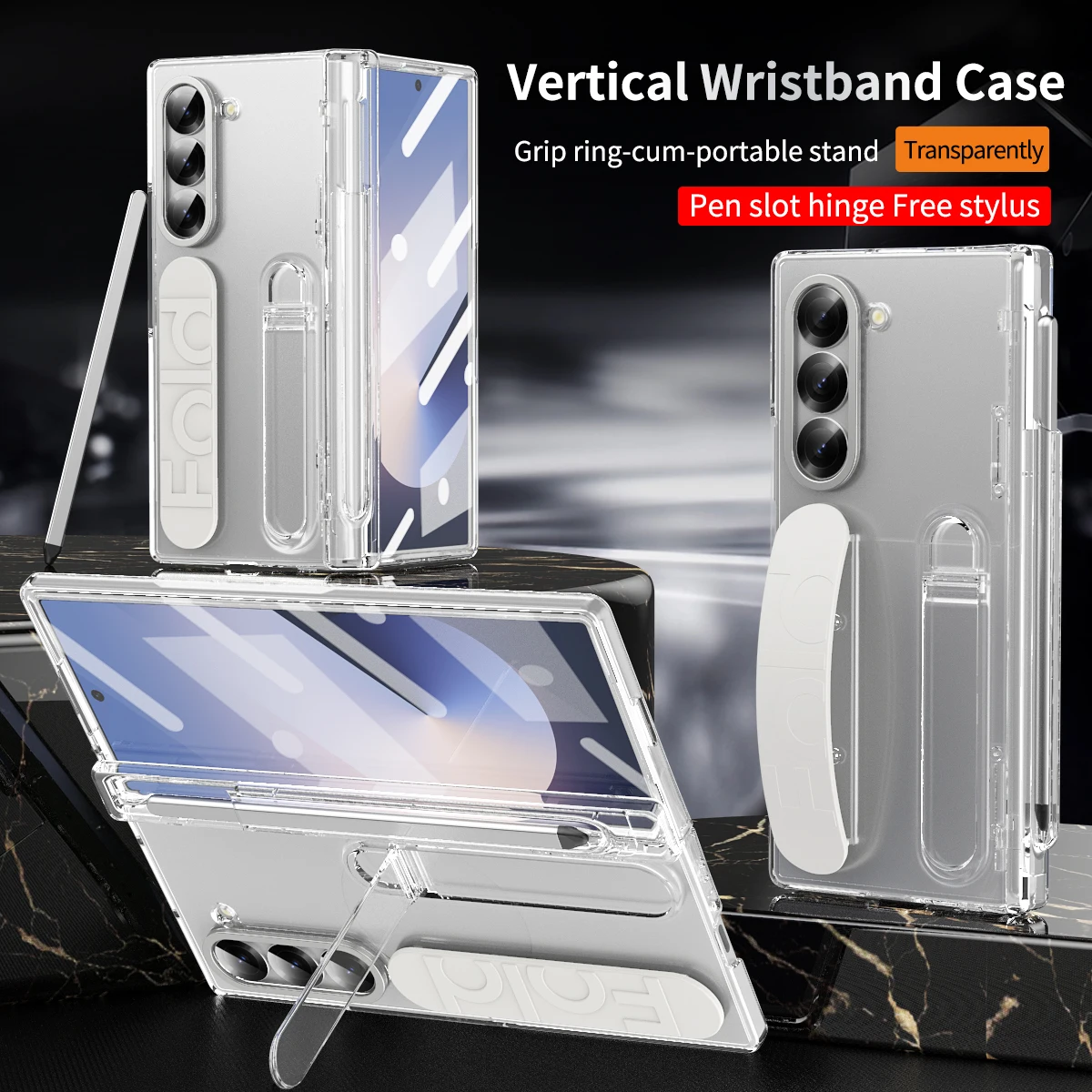 Color: Claret, Material: aluminum - Touch Pen Case For Samsung Galaxy Z Fold 6 5 4 3 Skin Friendly Folding Hinge with Elastic Wrist Band Screen Tempered Film Cover