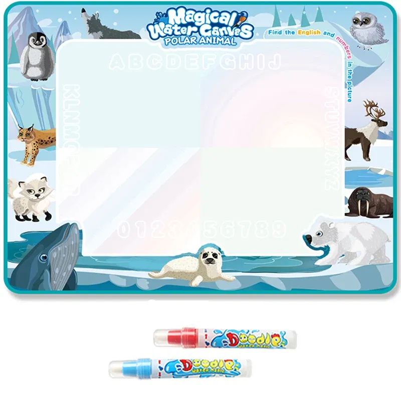 Color: Silver - Magic Water Drawing Mat Coloring Doodle Mat with Reusable Magic Pens Montessori Toys Painting Board Educational Toys for Kids