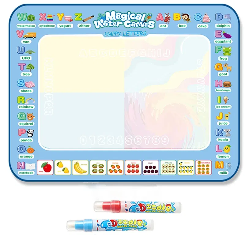 Color: Blue - Magic Water Drawing Mat Coloring Doodle Mat with Reusable Magic Pens Montessori Toys Painting Board Educational Toys for Kids