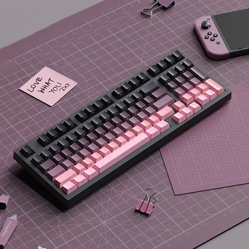 Color: Amber - Gradient Keycaps Side Printed Shine Through PBT Double Shot OEM Profile for MX Switches Gaming Keyboard