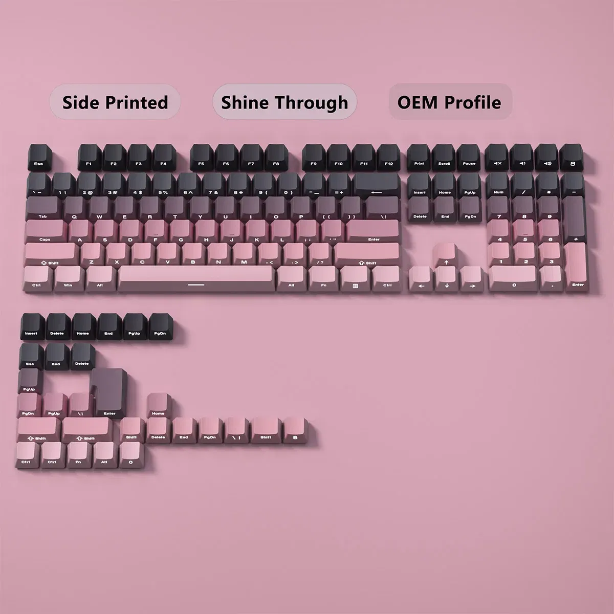 Color: Amber - Gradient Keycaps Side Printed Shine Through PBT Double Shot OEM Profile for MX Switches Gaming Keyboard