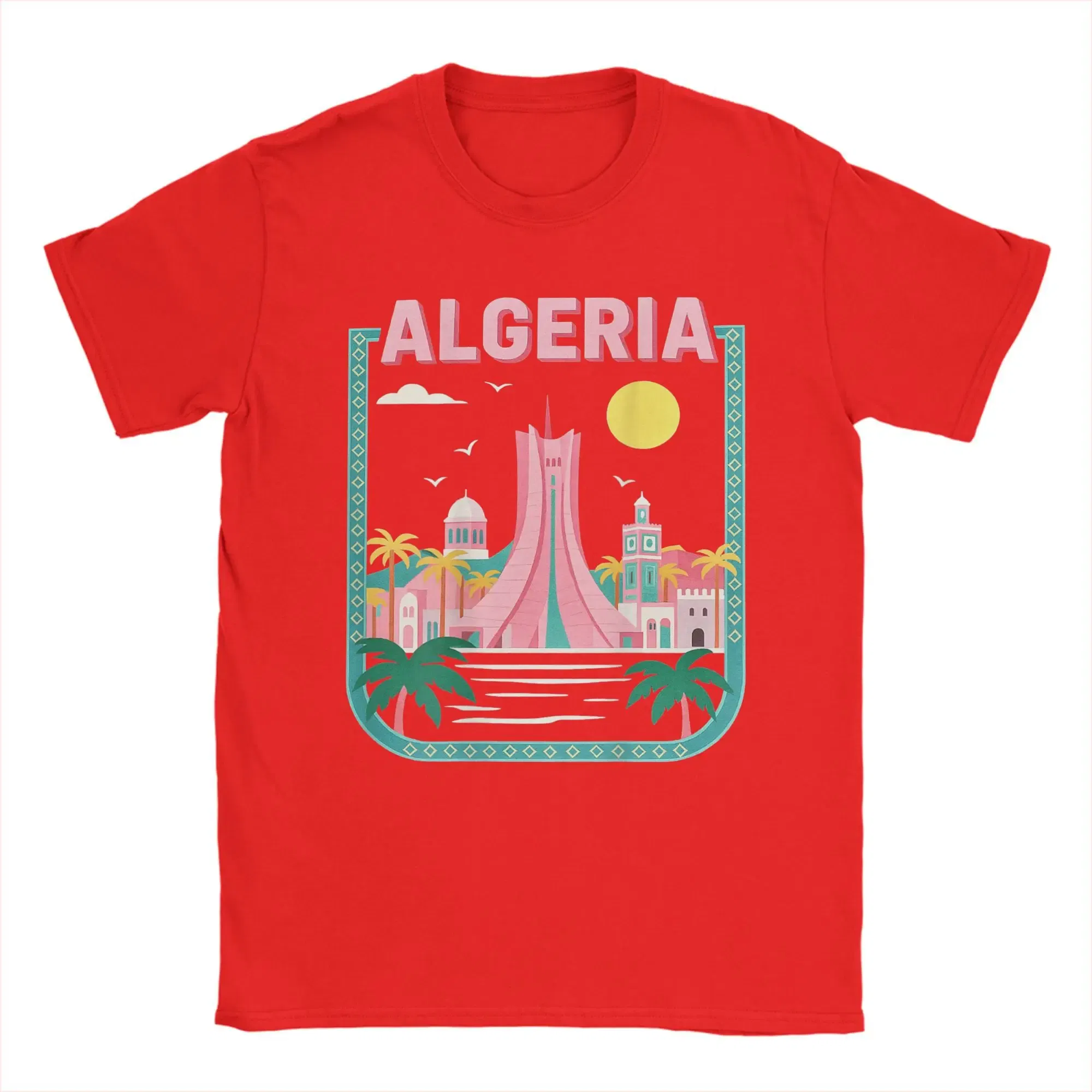 Color: Red, Size: XXXL - Men Algeria DZ City Algerian T Shirts Africa Arab Pure Cotton Clothes Hipster Short Sleeve Crewneck Tees Gift Idea T-Shirt