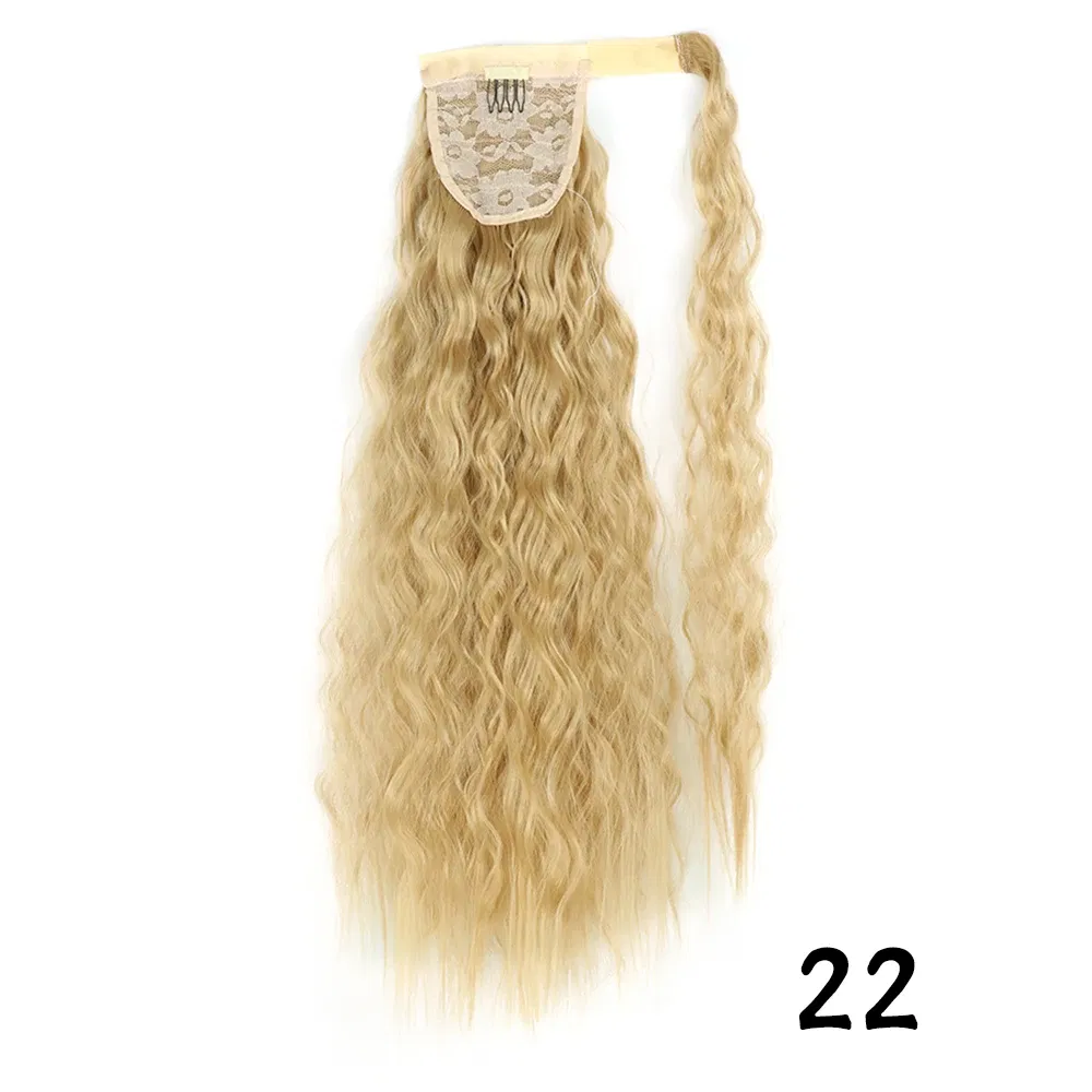 Color: P2/613, Stretched Length: 22inches - Synthetic Long Corn Wavy Ponytail Hairpiece Wrap on Hair Clip Ombre Brown Blonde Hair Extensions Pony Tail