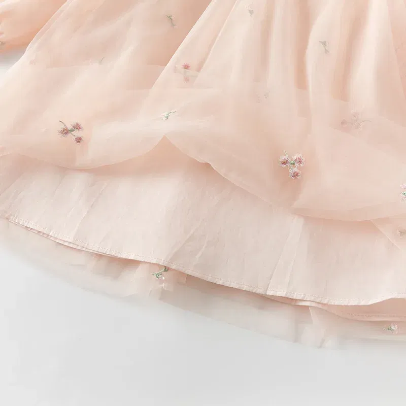 Color: Pink, Kid Size: 15 - Dave Bella 2025 Spring Girl's Dress Elegant Charm Gentle Cute Children's Princess Mesh Dress  Fashion Party Outdoor DB1250547