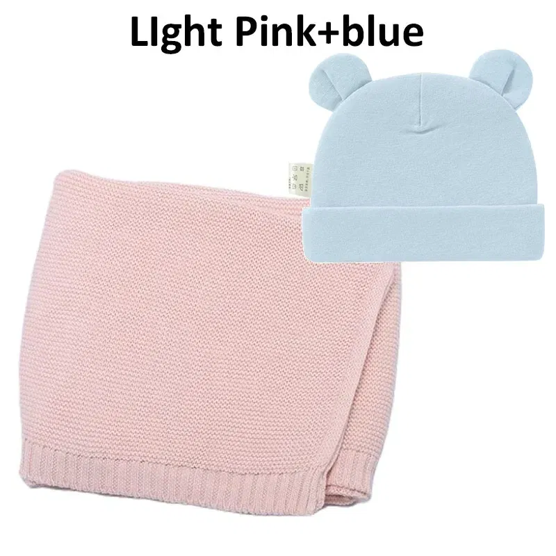 Color: DEEP BLUE, Size: Option 1, Ships From: CN - Personalized Baby Name Newborn Cotton Beanie and Knitted Blanket Set Embroidered Name Covering and Cute Hat Gift Set