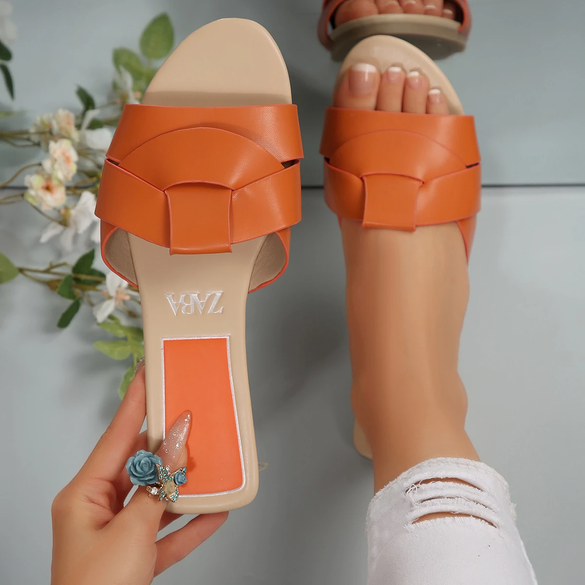 Color: Orange, Shoe Size: 38 - New Fashion Slippers Women Sexy Flat Sandals Casual Ladies Sand Beach Slippers Elegant Fish Mouth Slippers Women