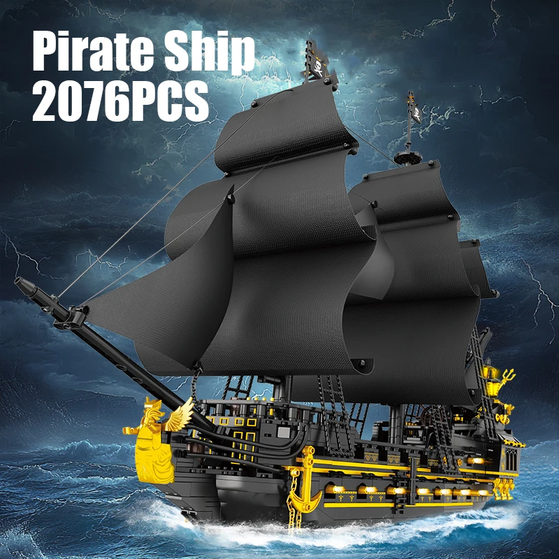 Color: Multicolor - 2076PCS Pirate Ship Building Bricks Assembly MOC Blocks Toys Boat Model Creative Ornament Collection Educational Toys For Gifts