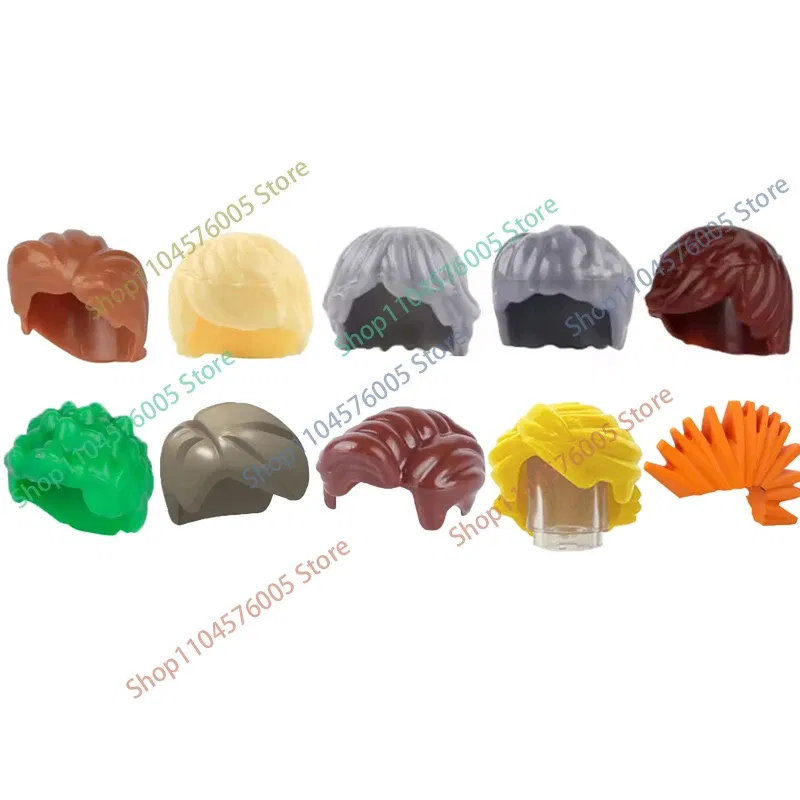 Color: Trans-purple - MOC Brown Hair Building Blocks City Figures Body Creative Accessory Blond Gold White Parts DIY Hats Mini Bricks Assemble Toy S04