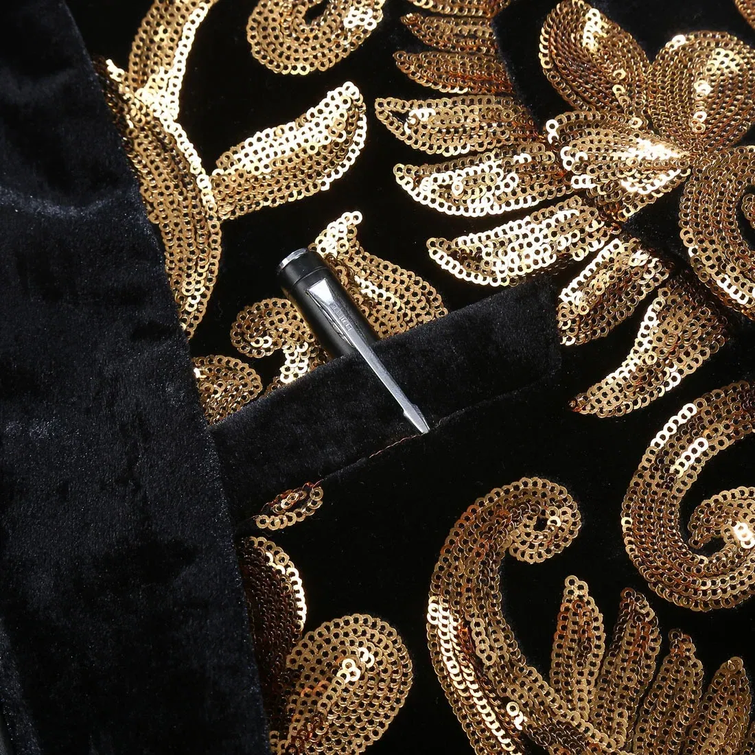 Color: Beige, Size: XL - Euroma suit (Blazer + Trousers) Men's Gold Velvet Fashion Elegant Casual Wedding Banquet Party Sequin Costumes Two Piece Set