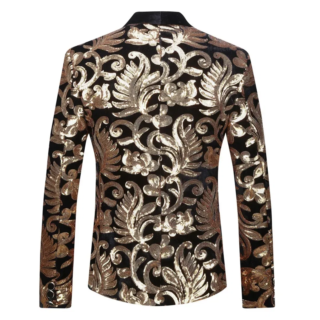 Color: Beige, Size: XL - Euroma suit (Blazer + Trousers) Men's Gold Velvet Fashion Elegant Casual Wedding Banquet Party Sequin Costumes Two Piece Set