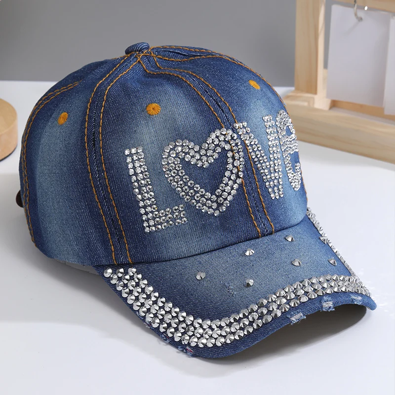 Color: ROYAL BLUE, Size: Adjustable - A Women?™s Sparkle Bling Rhinestone Bejeweled Cotton Denim Baseball Cap