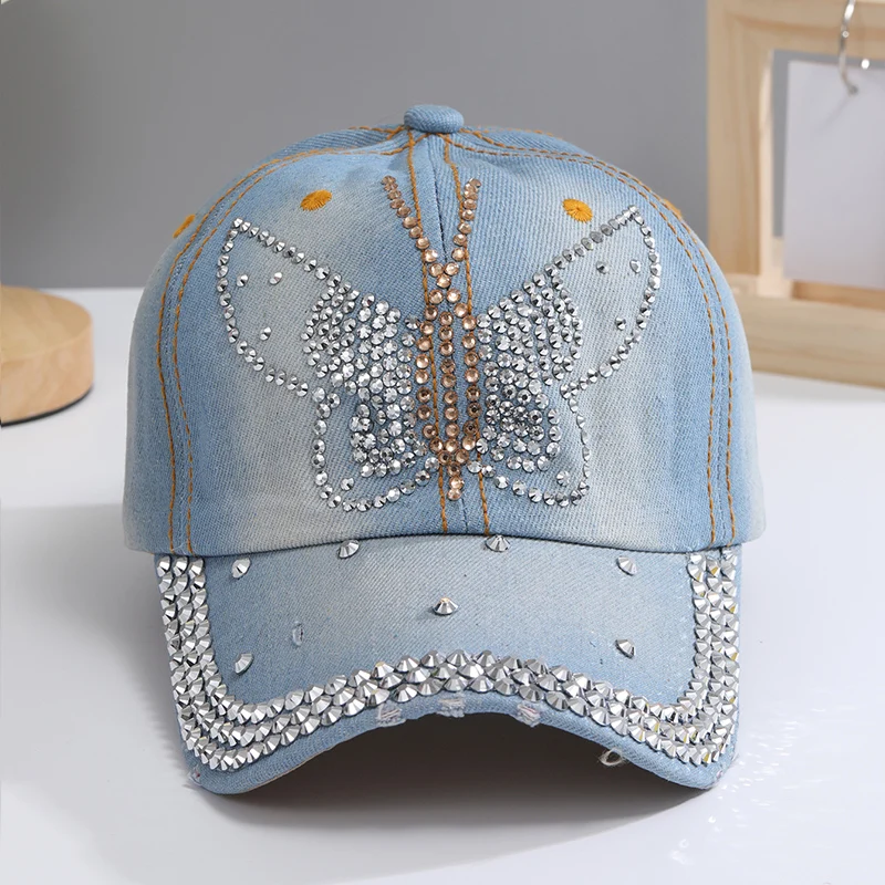 Color: ROYAL BLUE, Size: Adjustable - A Women?™s Sparkle Bling Rhinestone Bejeweled Cotton Denim Baseball Cap
