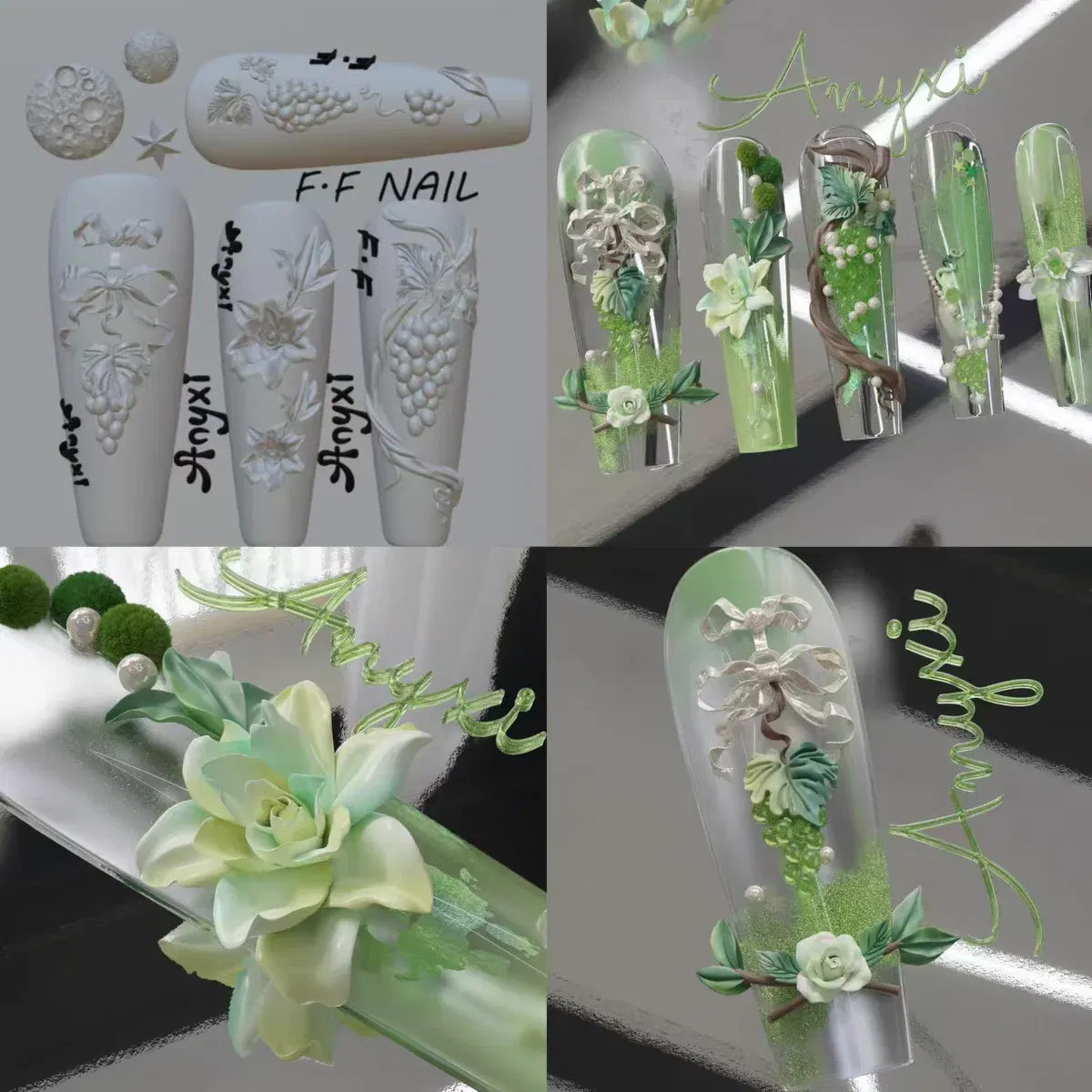 Color: Olive Green - 1pc Snake Flamingo Jellyfish Dragon Dtream 3D Acrylic Mold Nail Art DIY Silicone Nail Art Templates Nails Mold
