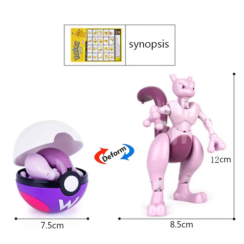 Color: green - High Quality Pokemon Ball Deformation Toy Pikachu Mewtwo Gyarados Pocket Monster Pokeball Pokemon Action Figure Children Toy Gif