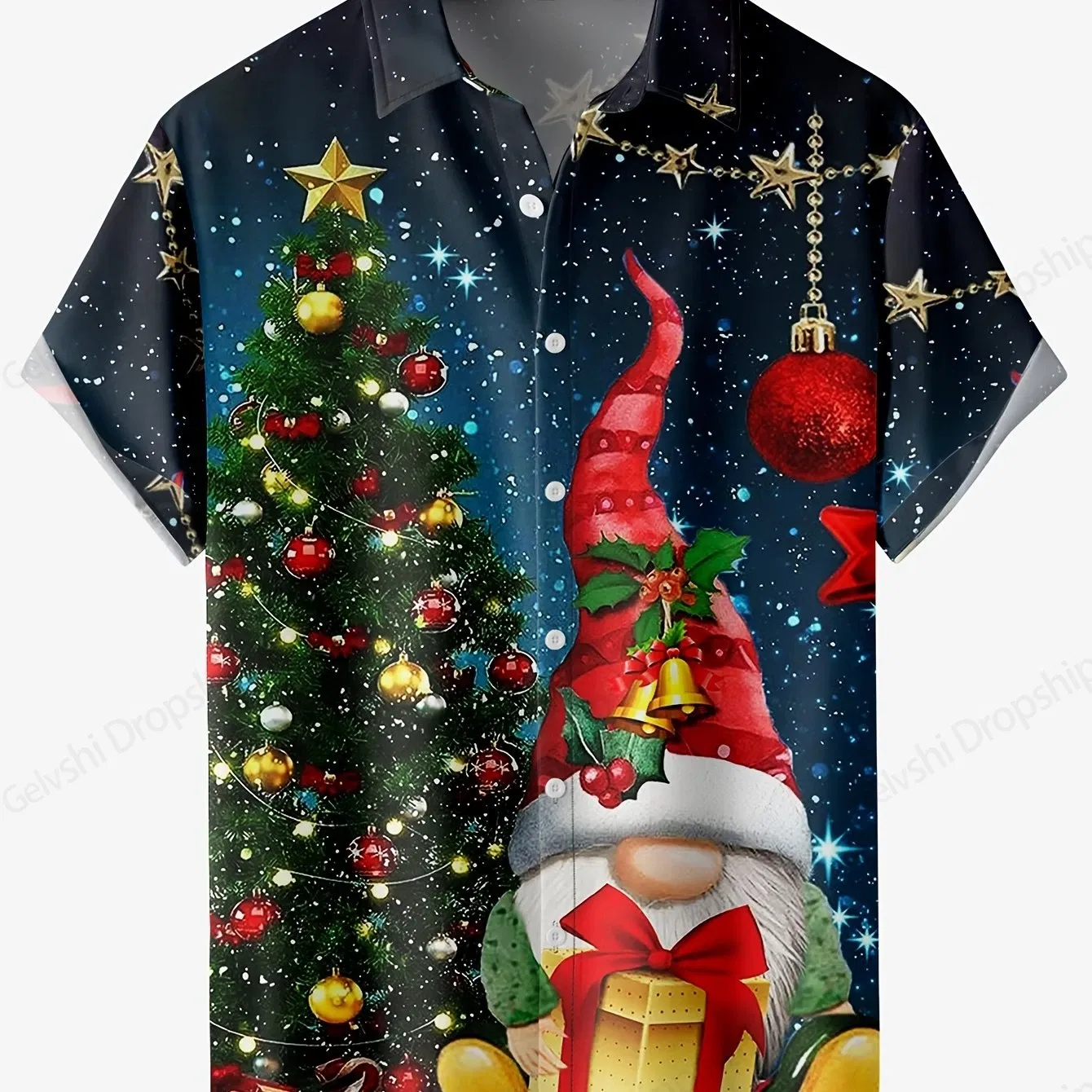Color: Beige, Size: 5XL - Men's Retro Christmas Hawaiian Shirt Men Women Fashion Cartoon Santa Claus Shirts Short Sleeve Blouse Festive Holiday Top Elk