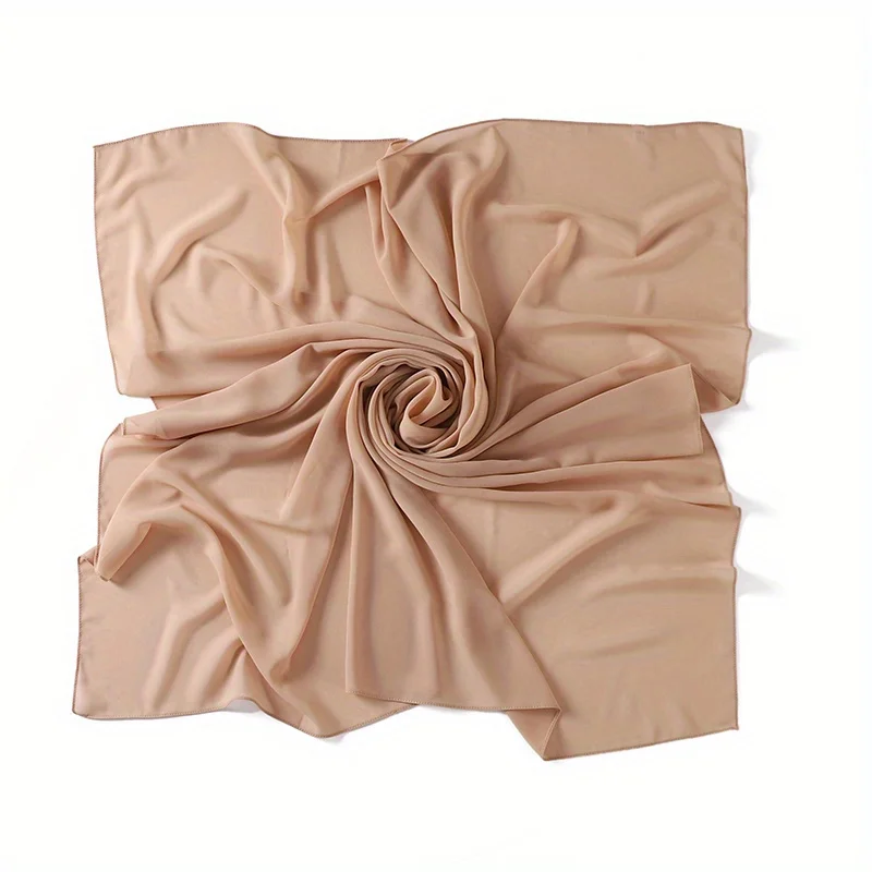 Color: Gold, Size: One Size - 110*110cm Chiffon Square Hijabs Scarf For Woman Muslim Turban Hat Islam Headscarf Women Plain Veil Jersey Hijabs Ramadan