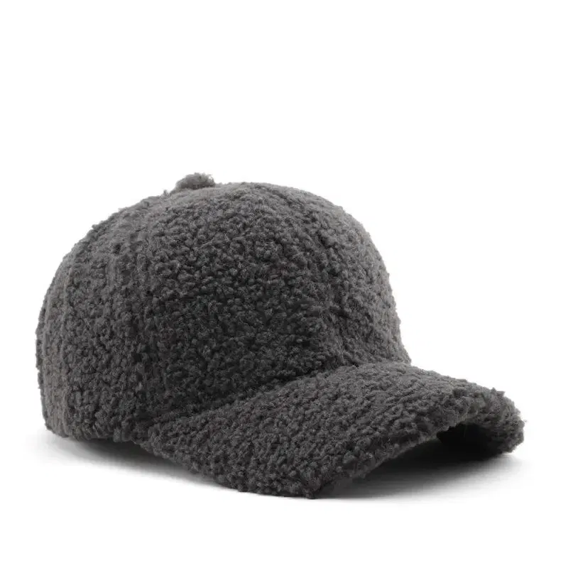 Color: GRAY, Size: M - Autumn Winter Baseball Cap Women Artificial Lamb Wool Hats Keep Warm Cap Plush Baseball Caps Spring Baseball Cap Solid Sunshade