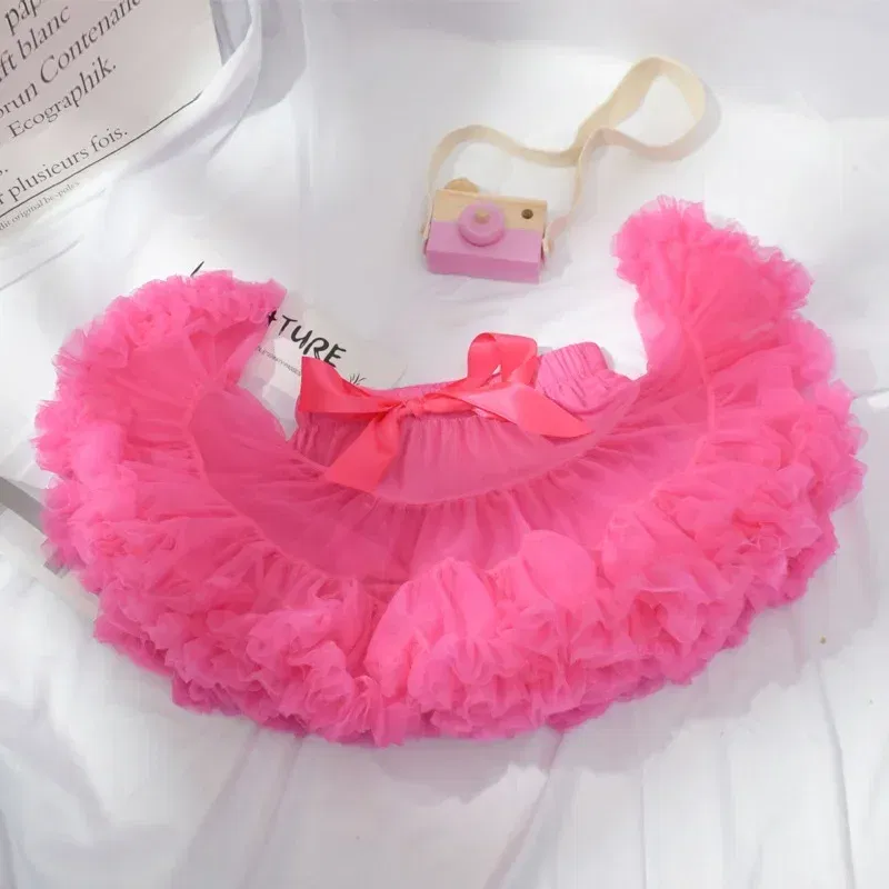 Color: Rose Red, Kid Size: 2T - Baby Girls Tulle Tutu Skirt Ballerina Pettiskirt Fluffy Children Ballet Skirts For Party Dance Princess Girl Tulle Clothes 1-10Y
