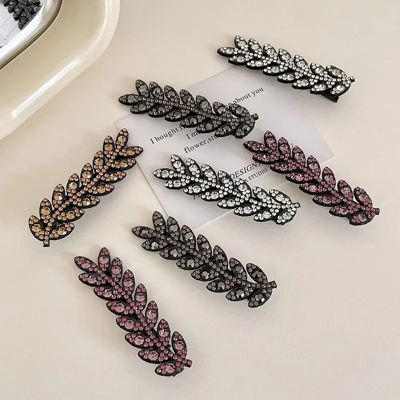 Color: SKY BLUE - Fashion Mini Crystal Hair Pins Exquisite Rhinestone Ear of Wheat Duckbill Hair Clips Girl Side Barrettes