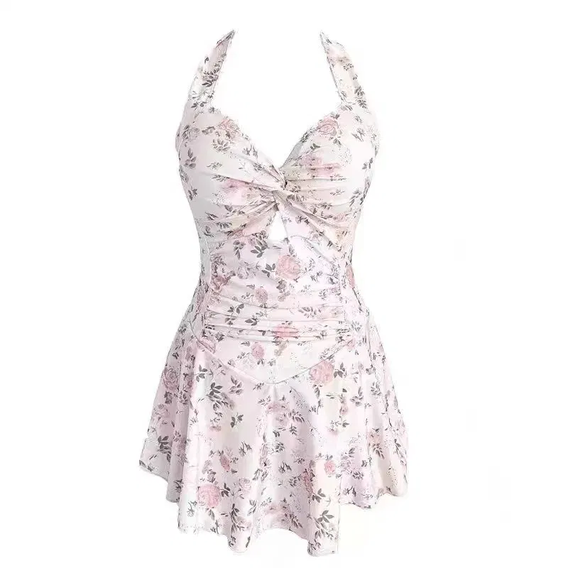 Color: MULTI, Size: S - Women Korean Sexy One Piece Swimsuit Tummy Control Slimming High Waisted Bathing Suit Hot Spring Beachwear Elegant Swimsuit