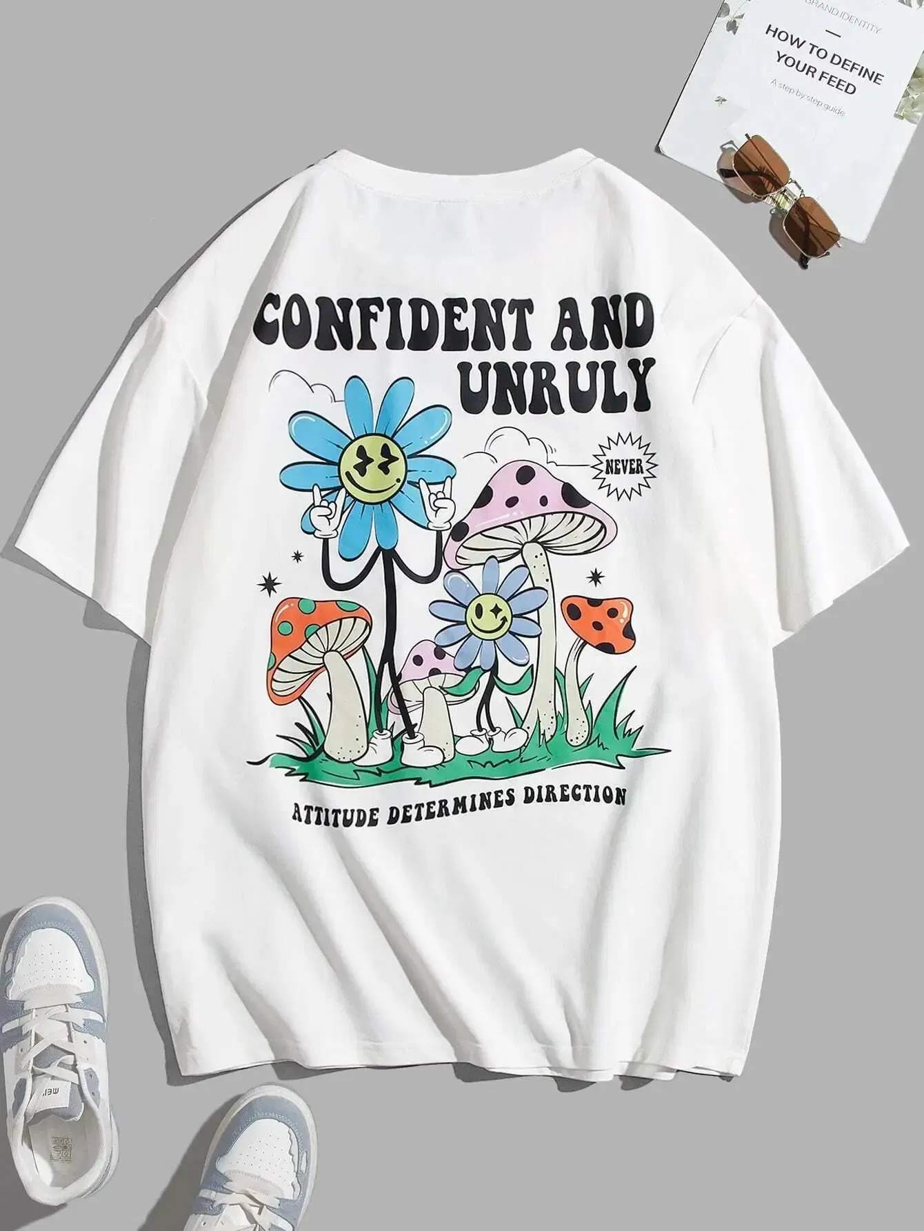 Color: Blue, Size: M - Confident And Unruly Attitude Determines Direction Men T Shirt Cotton Shirt Street Loose T-Shirts Summer Breathable Short Sleeve