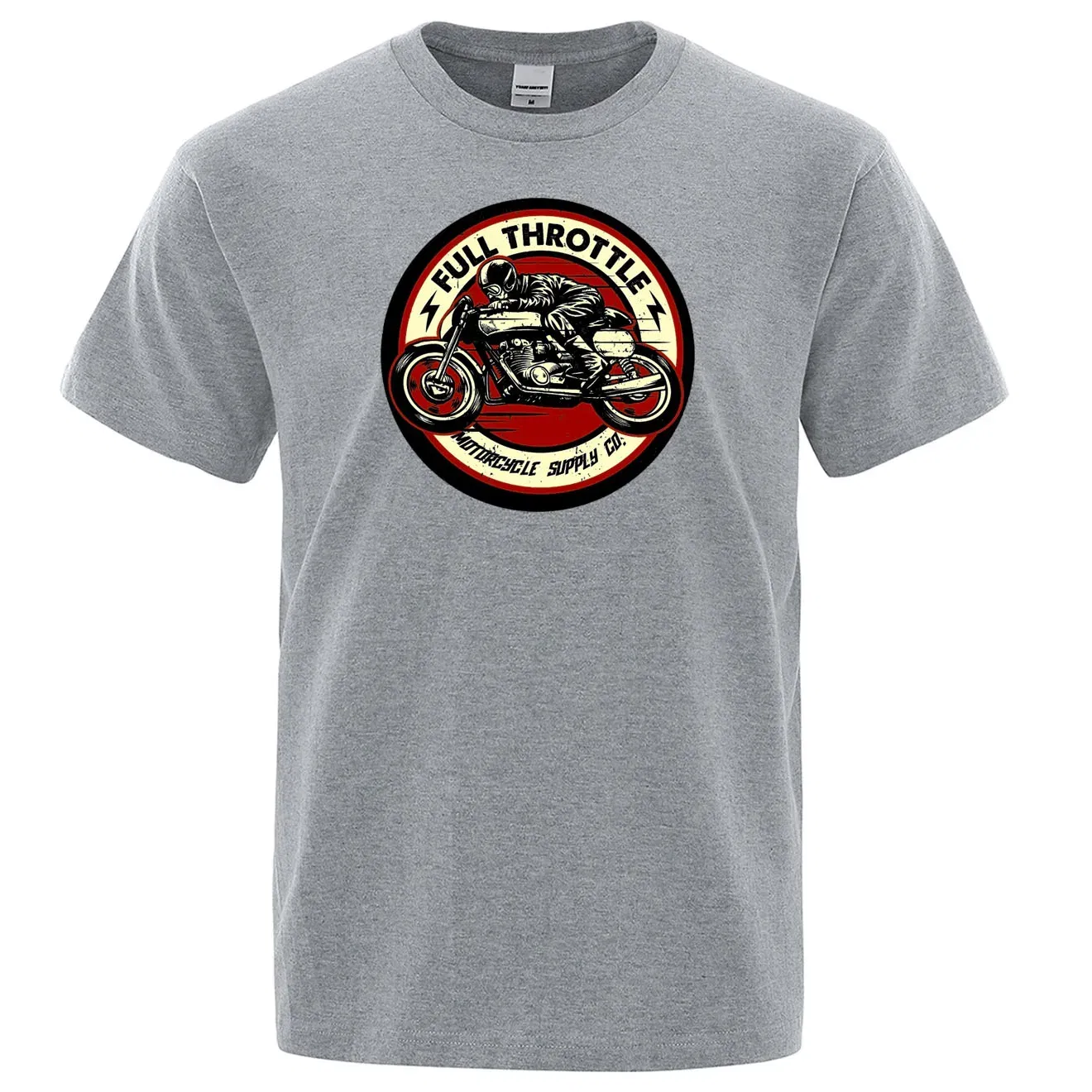 Color: Red, Size: XXL - Full Throttle Cafe Racer Rockabilly Biker Printed T-Shirt Men Fashion Casual Short Sleeve Loose Cotton Tshirt Summer Loose Tees