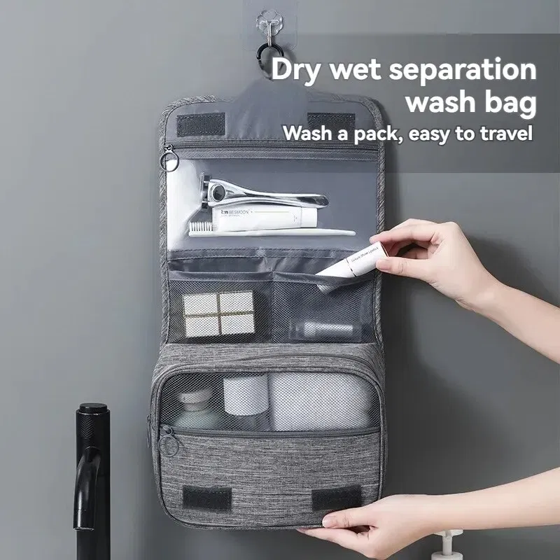 Color: DARK GRAY - Foldable Toiletry Bag Organizer Hanging Storage Bag Bathroom Makeup Bag Case Cosmetic Bag Travel Bag For Travel Business