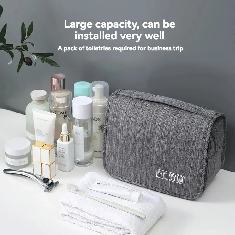 Color: DARK GRAY - Foldable Toiletry Bag Organizer Hanging Storage Bag Bathroom Makeup Bag Case Cosmetic Bag Travel Bag For Travel Business