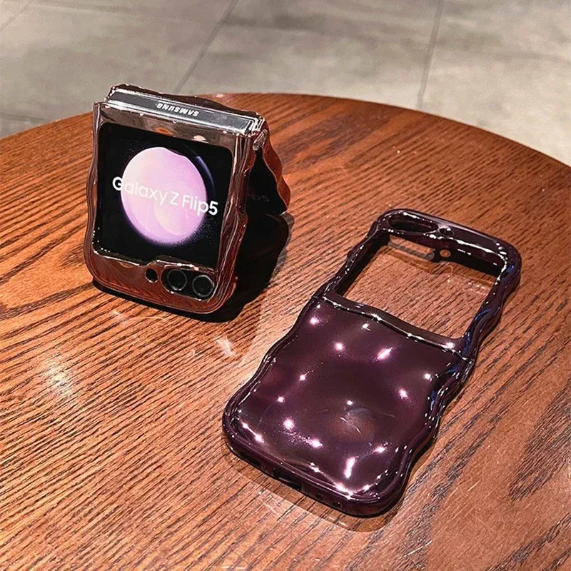 Color: black, Material: aluminum - Cartoon Stone Pattern Gloss Wave Case for Samsung Galaxy Z Flip 6 5 flip6 Plating Meteorite Soft TPU Shockproof Ins Korean Cover