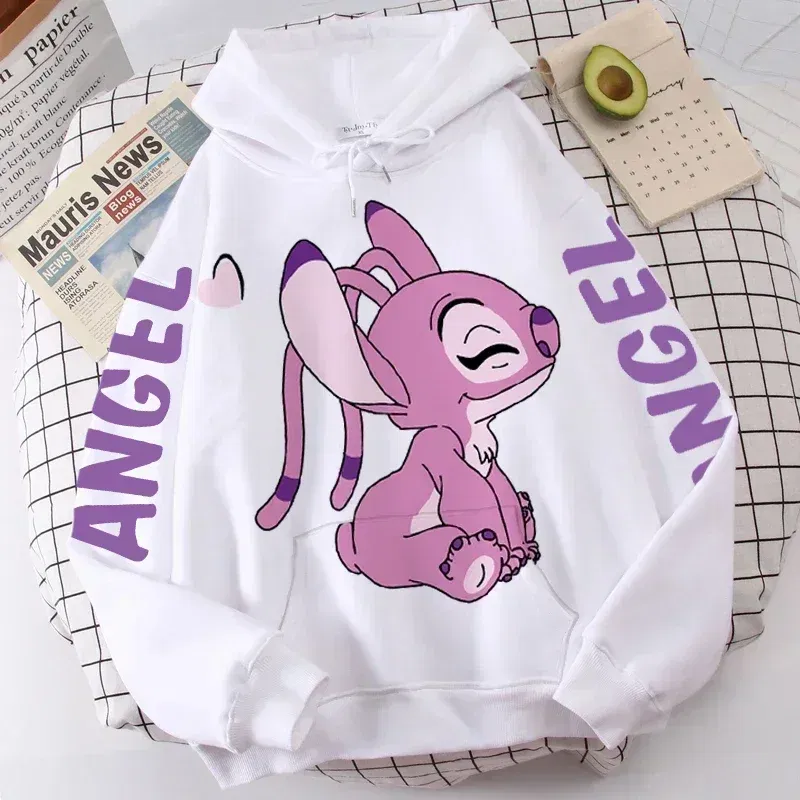 Color: PURPLE, Size: 7T - Disney Hoodie Fashion Stitch Angel Monster Letter Cartoon Sweatshirt Pullover Cute Harajuku Unisex Women's Pocket Top