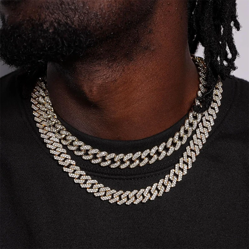 Metal Color: Rust Red, Length: 70cm - Men Women Hip hop Iced Out Bling Chain Necklace High quality 13mm width Miami Cuban Chain HipHop Necklaces Fashion Jewelry