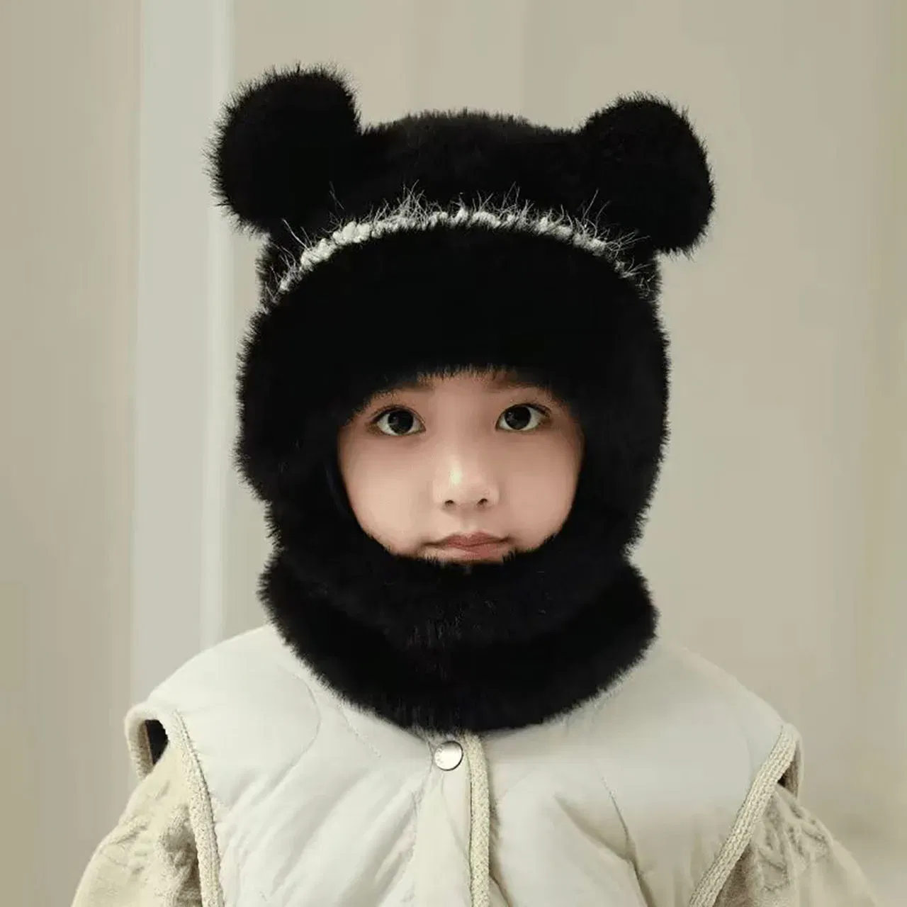 Color: WHITE, Size: XXL - Kids Plush Scarf Pullover Cap Winter Warm Ear Protection Hat 2-10Year Children One-Piece Beanie Baby Velvet Neckerchief Headgear