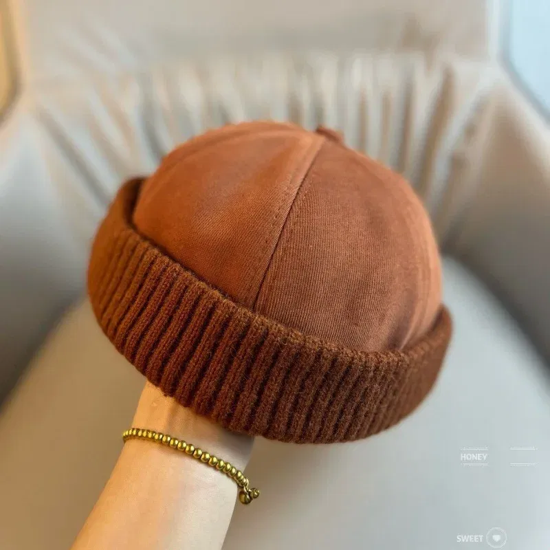 Color: Blue - Autumn and Winter Melon Skin Hat, Fashionable Brimless Sailor Hat, Men's and Women's Casual Fashionable Street Hat